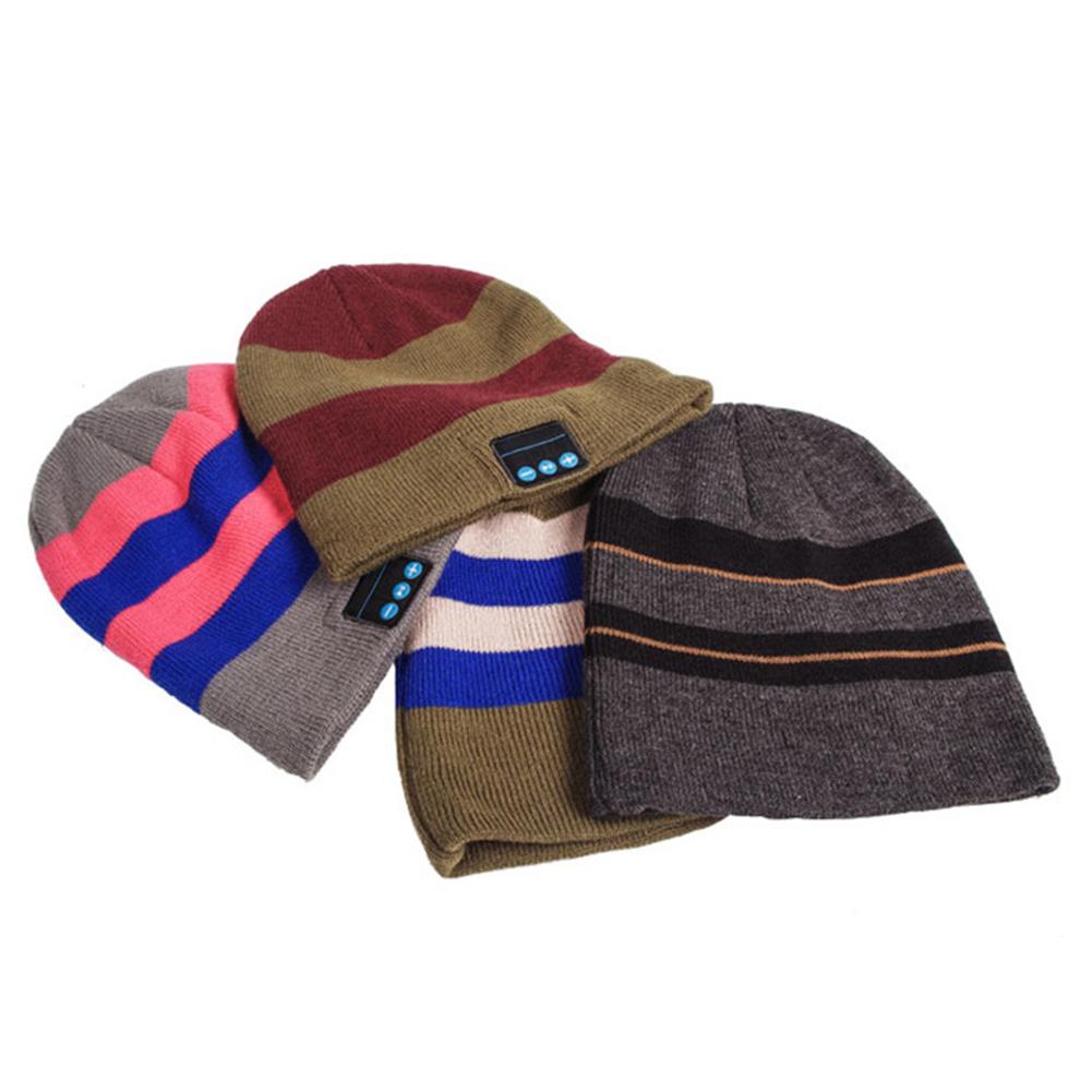 Adult Unisex Hat Wireless Bluetooth Headset for Phone and Music Warm Striped Knitwear Beanie