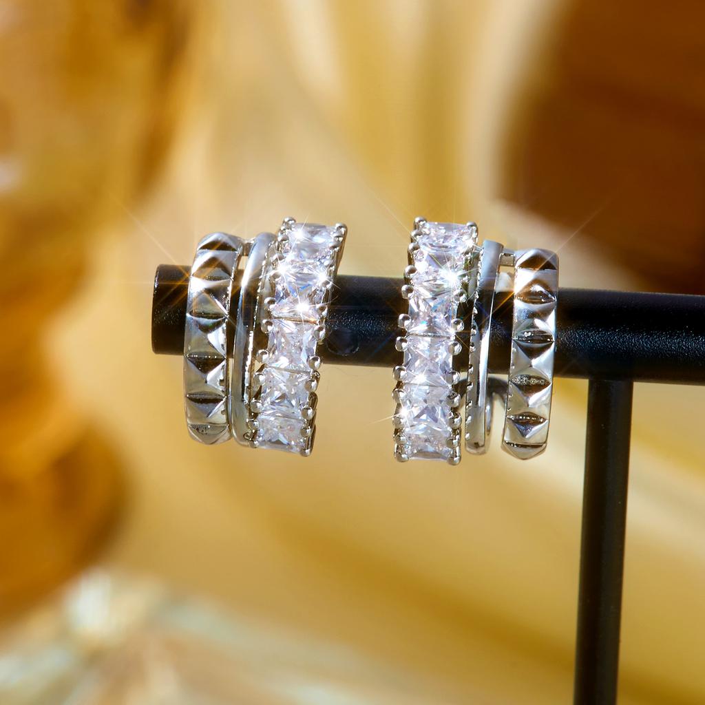 Sparkling Cubic Zirconia C Stud Earrings for Women Light Luxury Gold Plated Brass CZ Earrings Aesthetics Party Wedding Jewelry
