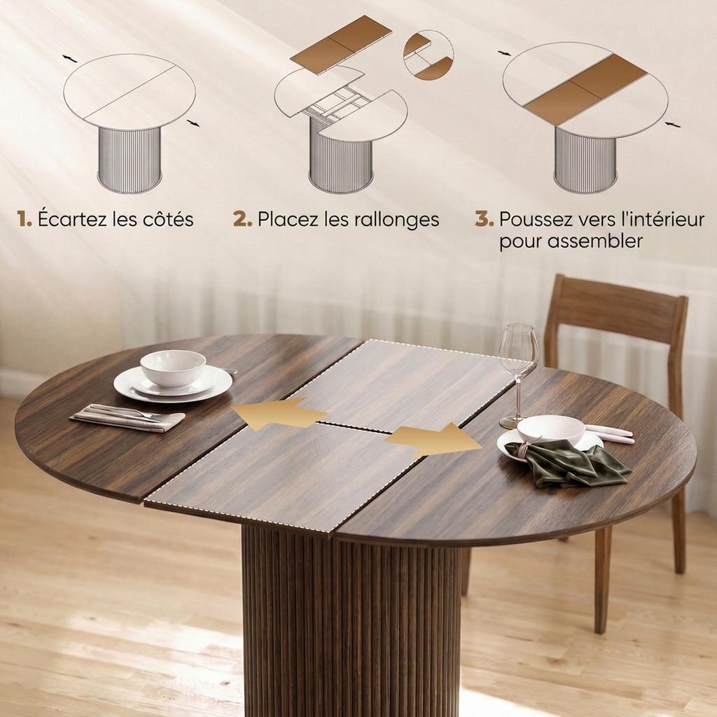 Extendable Dining Table for 6-8, 110-150 cm, Oval, Round Central Base, Walnut