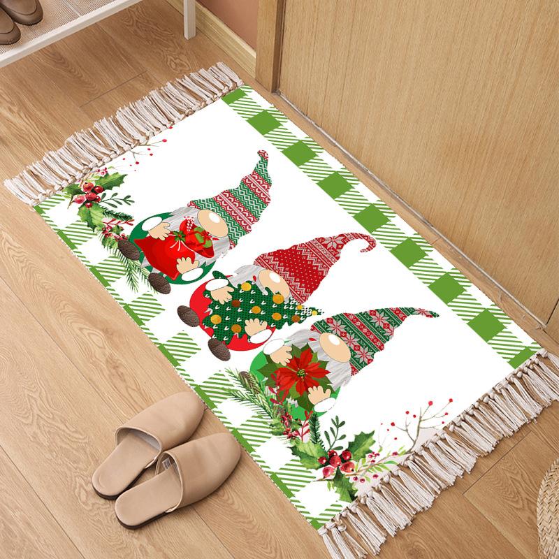 Christmas Dwarf Polyester Cotton Hand-woven Fringe Carpet Christmas Carpet Entryway Door Mat