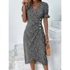 TIFICY Damenmode Sommer Frühling Blumenmuster Druck Kurzarm V-Ausschnitt Hohe Taille Freizeitkleider