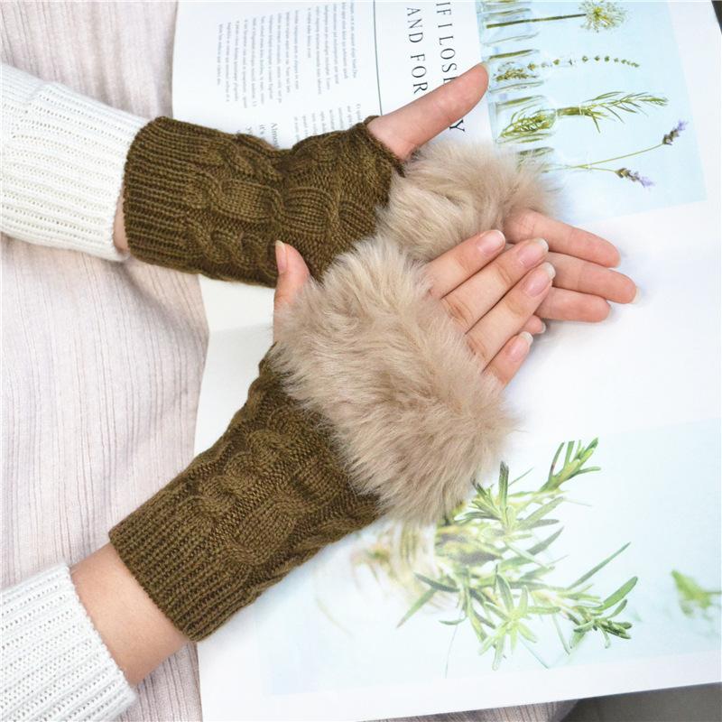 Winter Women Gloves Plush Faux Fur Knitting Wool Keep Warm Mitten Fingerless Lady Girl Half Finger Gloves Christmas Gift