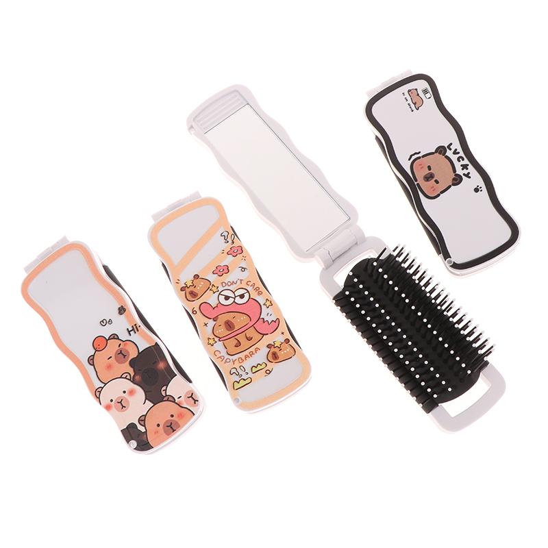 Mini-Haarbürste, faltbarer Massagekamm, Kopfmassage, antistatisch, tragbare Reise-Haarbürste, Mädchen-Haarkämme mit Spiegel