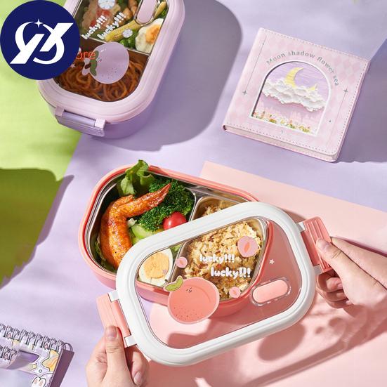 1000 ml Lunchbox, mikrowellengeeignet, großes Fassungsvermögen, hitzebeständiges Fach, Obstdruck, Studenten-Bento-Box, Firmengebrauch