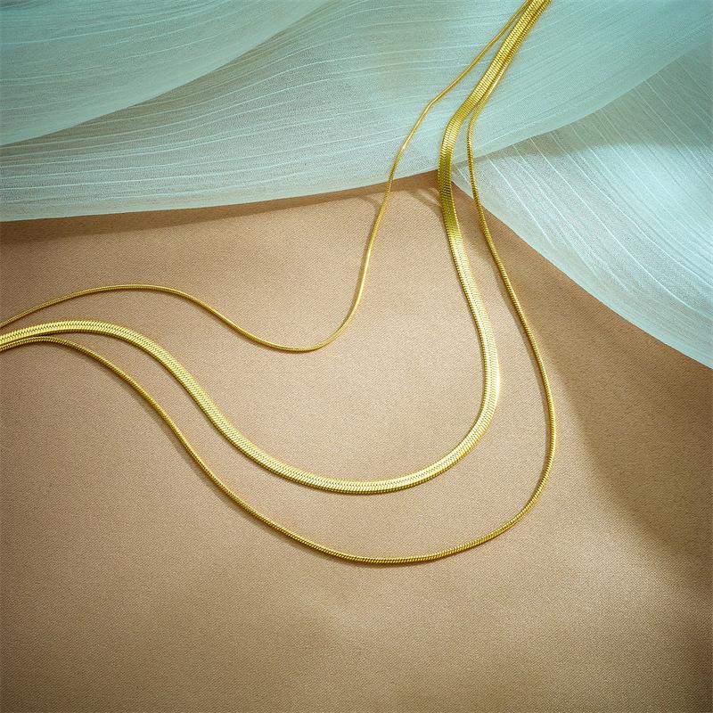 Gold Plated Triple Layer Herringbone Chain Necklace Fashion Jewelry for Women