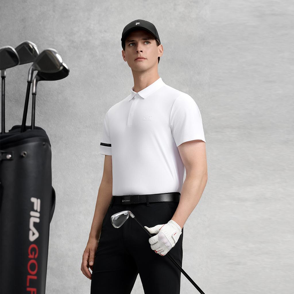 FILA Golf Series Cool Touch Fashionable Polo Shirt Men tops Jade-White A11M635156FWT