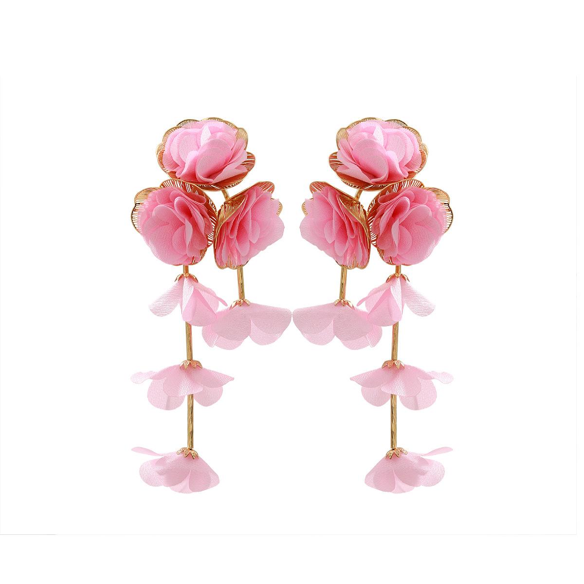 

Серьги-цветы из шифона Draweye для женщин, пляжный стиль, летние, гиперболизированные, винтажные украшения, элегантные, милые, pendientes mujer розовый