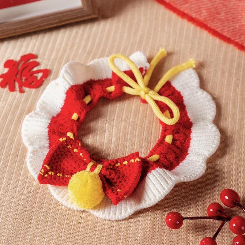 

Cat Saliva Towel Bib Handwoven New Year s Pet Scarf Puppy Dog Decorative Collar Knitted Accessories Pet Products L