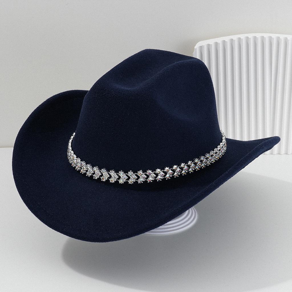 New top hat European and American style wide brim retro denim love gem rhinestone accessories hat strap holiday music festival
