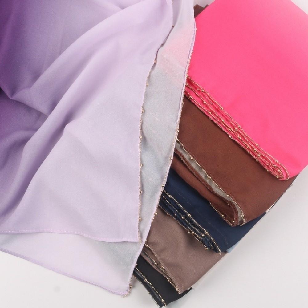 Gradient Double Colors Ethnic Style Scarf Gold Bead Islamic Turban Luxury Wraps Shawl  Women