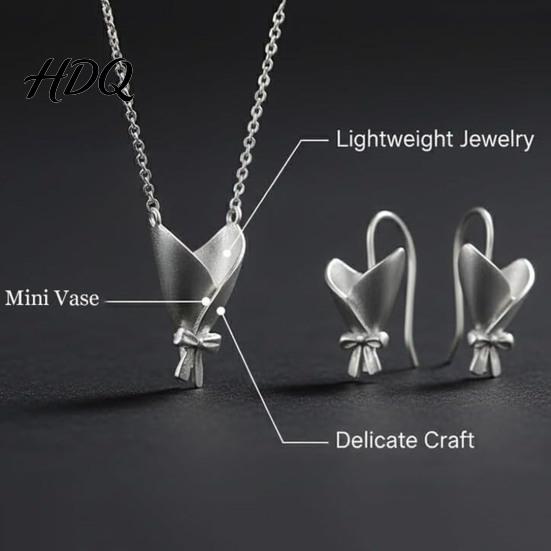 Elegant Floral Accessories Bouquet Necklace And Earrings Set Mini Vase Pendant Insert Real or Dried Flowers Jewelry for Mom Grandma Aunt Gift