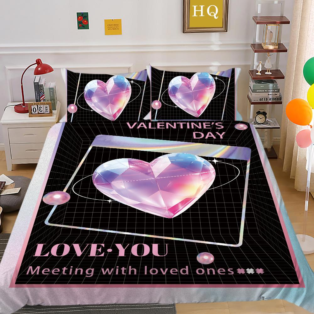 

Комплект постельного белья ко Дню святого Валентина с 3D-принтом, двуспальная кровать, пододеяльник, наволочка, 2/3 шт., пододеяльник для молодоженов, мягкий и быстросохнущий домашний текстиль Baby 100x135cm