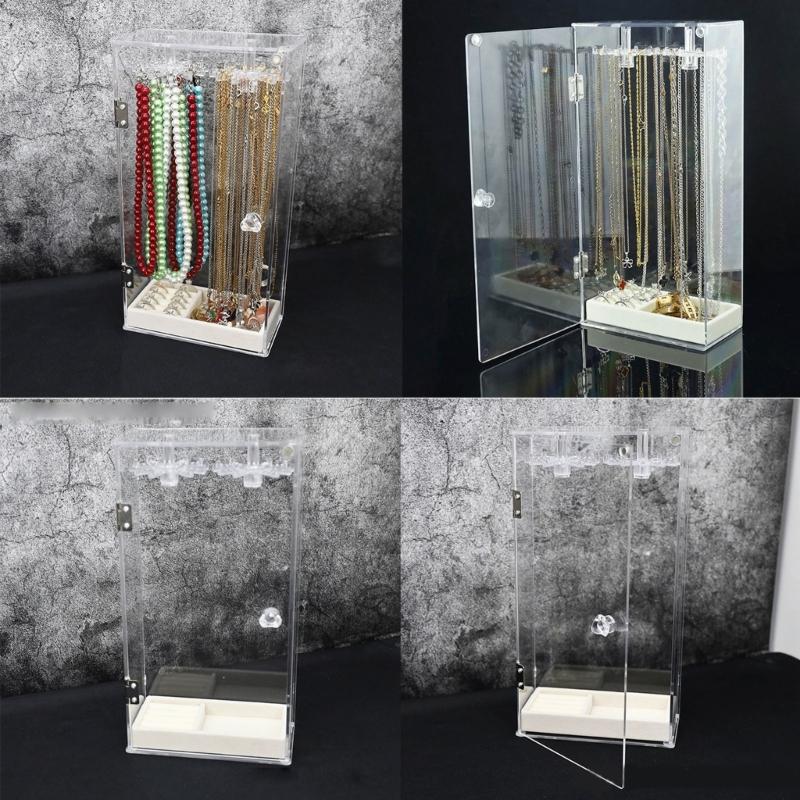 Bracelet Necklace Display Stand Clear Acrylic Hanging Jewelry Holder Dustproof Jewelry Organizer Desktop Storage Box