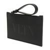 Used 8901 VLTN Logo Embossed Zip Card Holder 1Y0P0540BHY 7943 Calfskin RFID Unused One Stud Black Men's from Japan