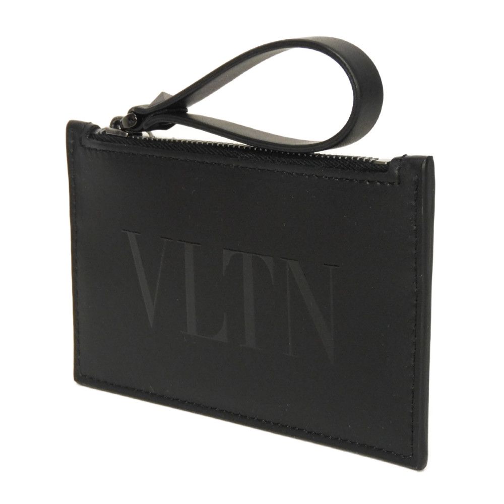 Used 8901 VLTN Logo Embossed Zip Card Holder 1Y0P0540BHY 7943 Calfskin RFID Unused One Stud Black Men's from Japan
