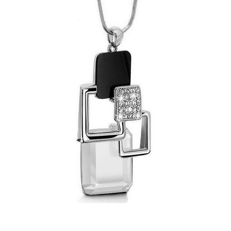Geometric Crystal Long Sweater Chain Necklace for Women Metal Chain Necklace Fashion Jewelry Gift