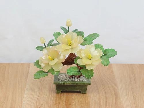 23X10X21CM Chinese Creative Natural Jade Peony Flower Bonsai Decoration Home Living Room Jade Carving Crafts