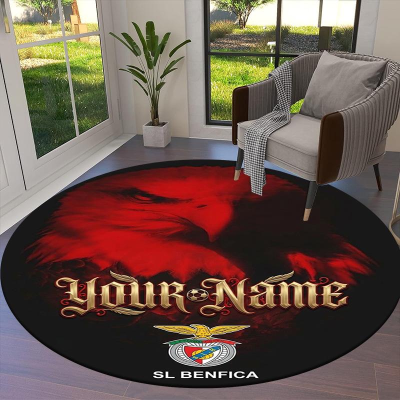 Benfica Crest Custom Name Round Area Rug Carpet Rug For Living Room Bedroom Sofa Playroom Decor Nonslip Floor Mat