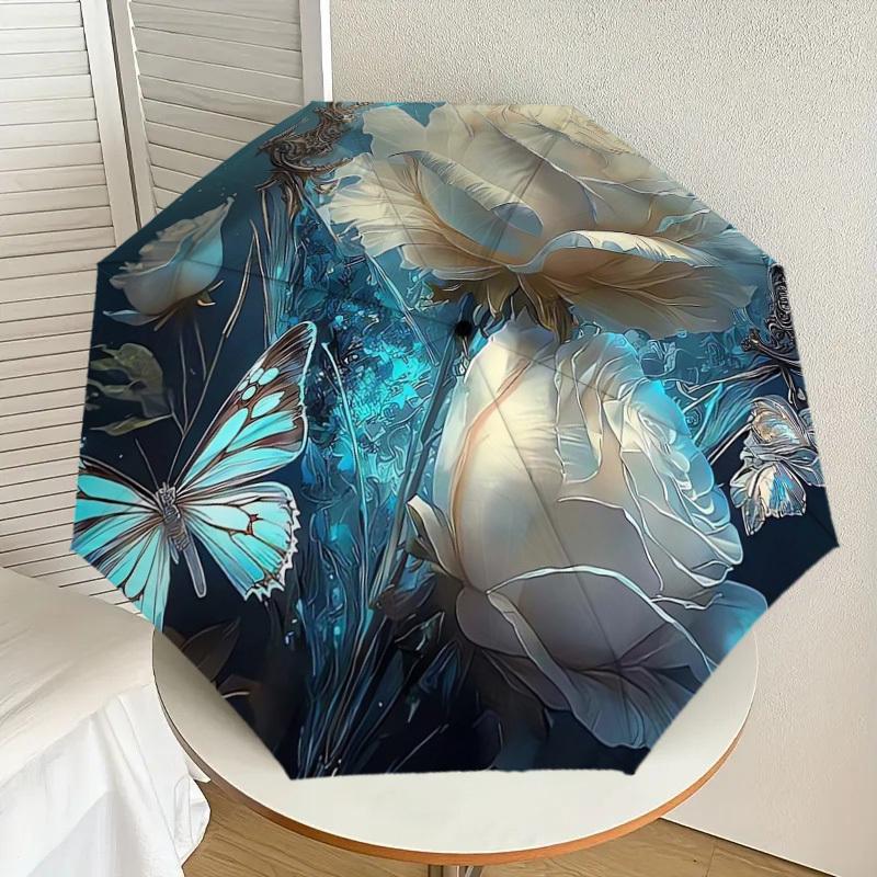 

1pc Enchanted Garden with Roses and Butterflies Umbrella with Plastic Handle,Suitable for All Seasons Home Travel Outdoor UmbrellaDD406