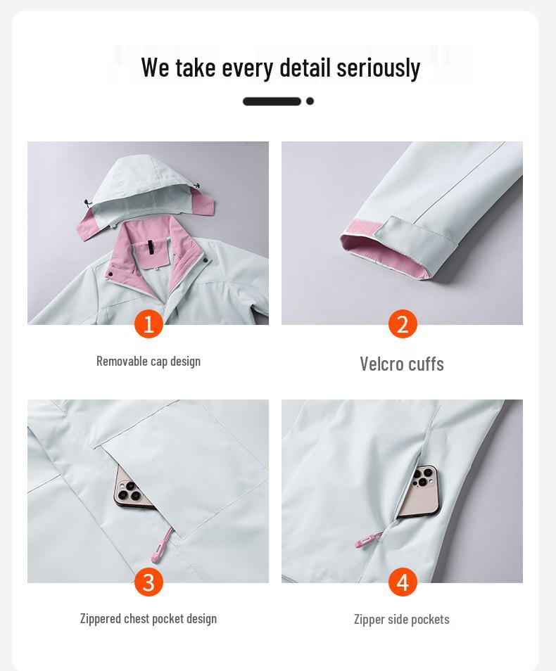 Unisex Windproof Waterproof Hooded Mountaineering Jacket with Detachable Liner - Two-Piece Set for Autumn and Winter.