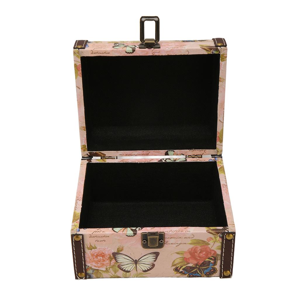 Truhla na poklady Růžový motýlí vzor Vynikající retro dřevěná úložná krabice z PU kůže pro dívku ženu
