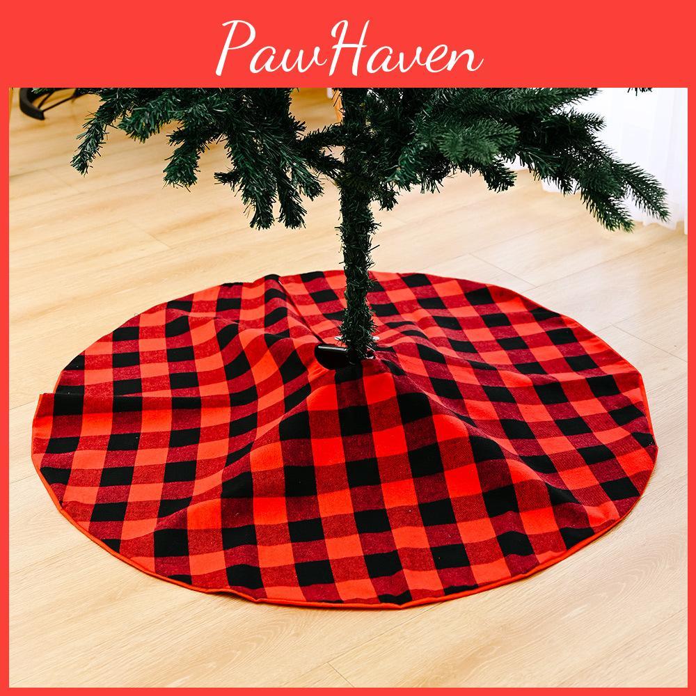 Charming Red And Black Plaid Christmas Tree Skirt 90cm Festive Holiday Decoration