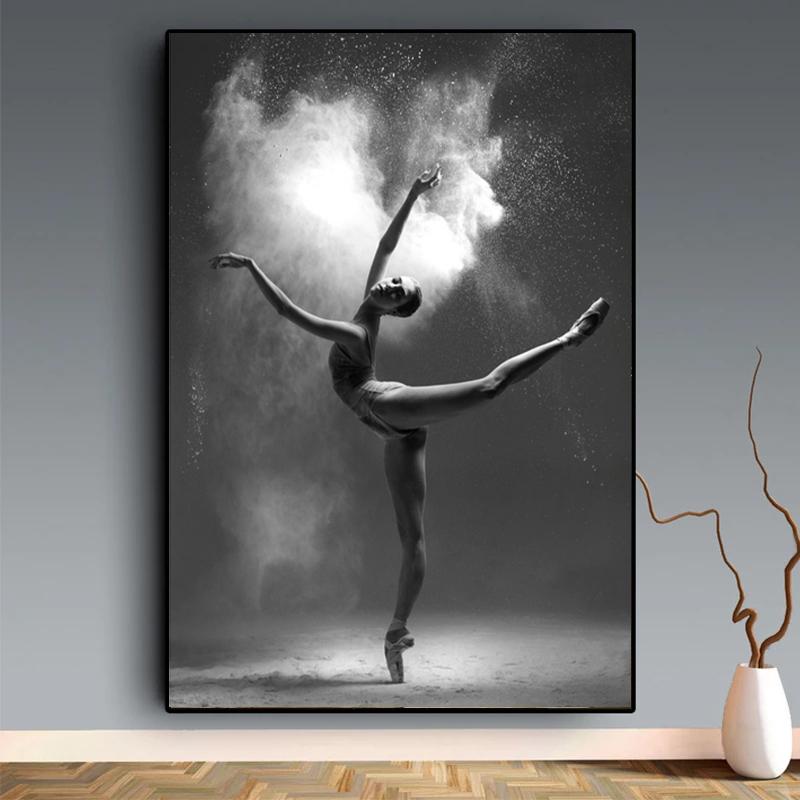 Black and White Ballet Dancer Canvas Painting Elegant Ballerina Pose Photo Print Poster Wall Art Picture for Interior Room Decor