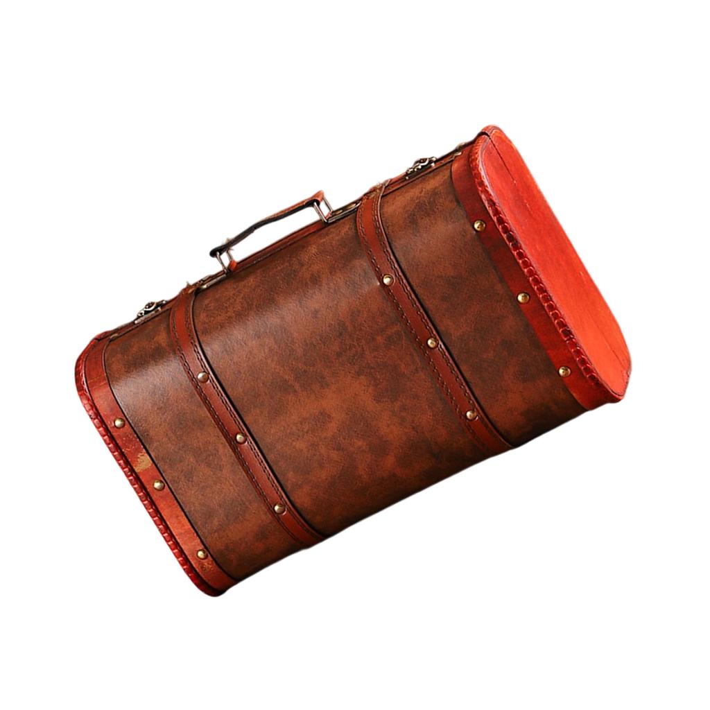 Multi Functional Wooden Chest with Faux Leather Handle Portable Carrying Case Home Decoration Travel Storage Solution