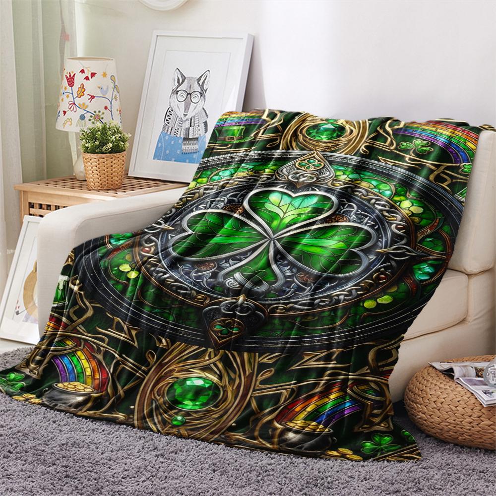 1Pc St.Patrick's Day Print Flannel Blanket, High quality Comfortable for All Seasons, Home Decor, Warmth and Comfort, Perfect for Christmas Gifts W73