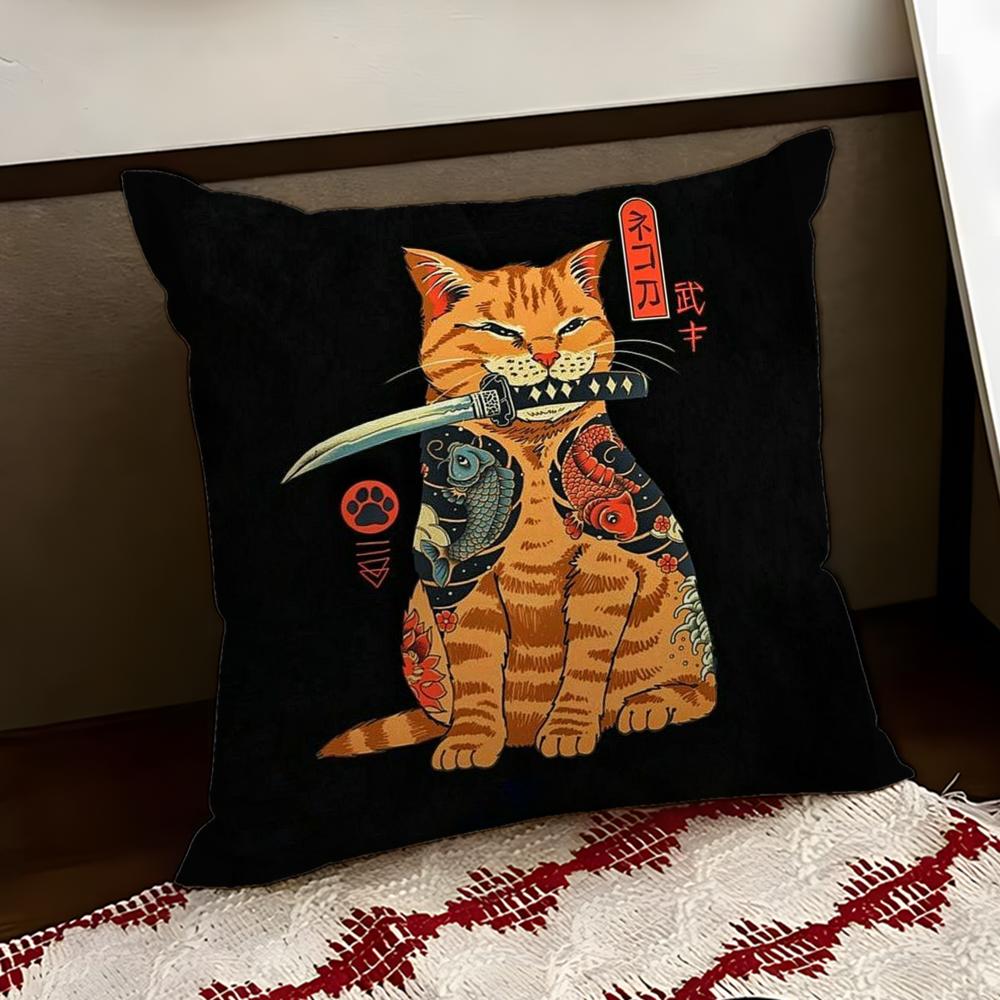 Japanese Style Cat Cushion Cover Reversible Soft Durable Pillow Cover Home Car MultiScene Use for Daily Comfort