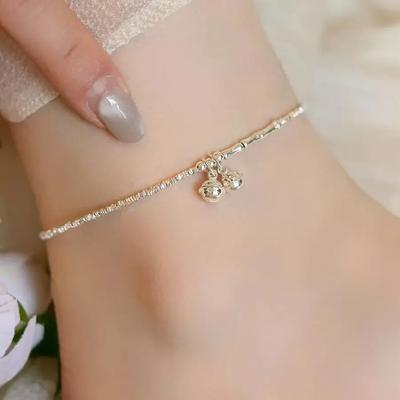 Versilberte Zerbrochenes Silber Bambusgelenk Glocken Fußkettchen Damen Trendiger Feinschmuck Geometrische Accessoires Glockenförmige Fußkettchen
