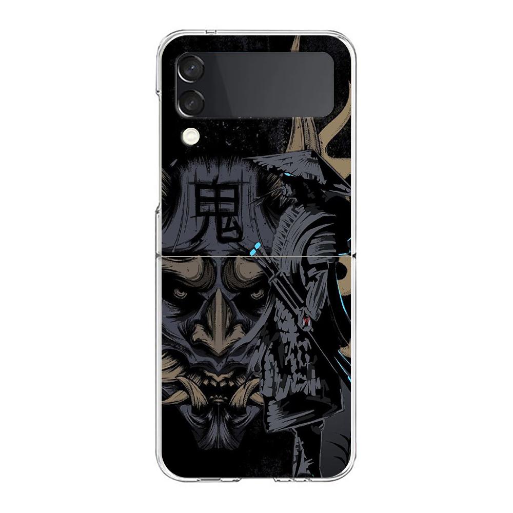 Transparent Phone Case For Samsung Galaxy Z Flip 3 4 5 6 7 Hard Folding PC Z Flip3 Flip4 Cover Japan Ghost Face Samurai