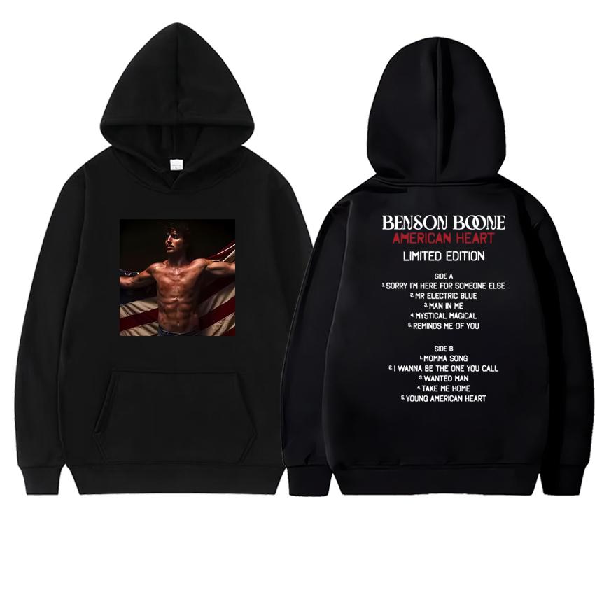 Singer Benson Boone American Heart 2025 New Album Double Sided Print Hoodies Unisex Vintage Sweatshirt Men Women Fleece Pullover