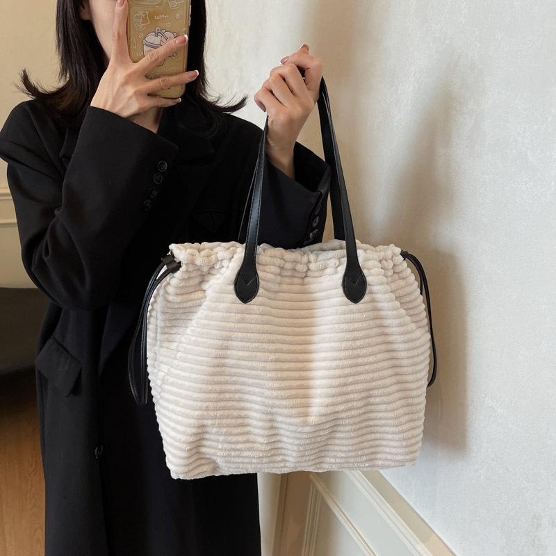 Autumn/winter Corduroy Shoulder Bags Large Capacity Furry Women's Bags High Quality String Soft Versatile Handbags CLE