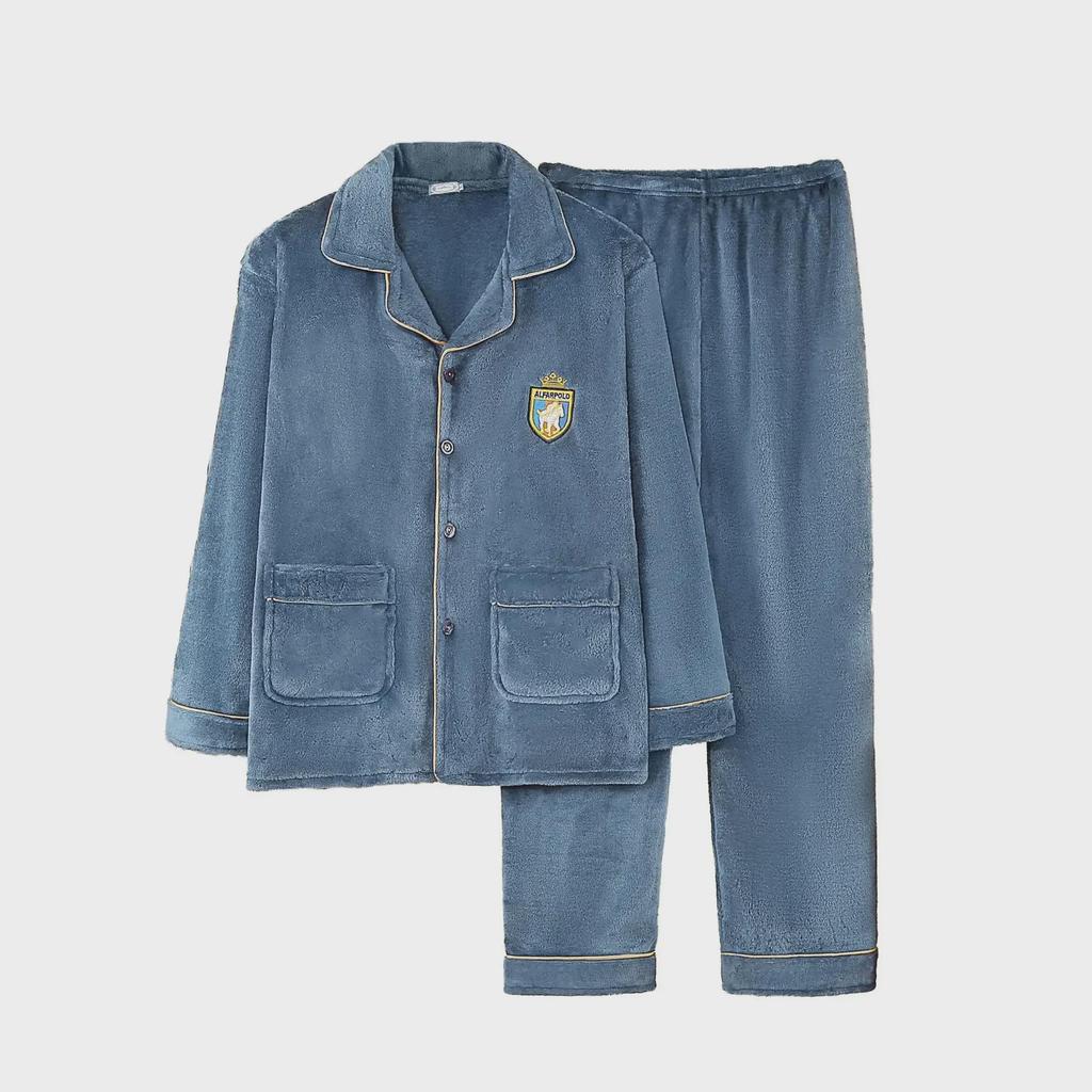 Flanell-Pyjama-Set für Herren: Langärmliger Revers-Cardigan und Hose, Übergröße, Herbst/Winter.