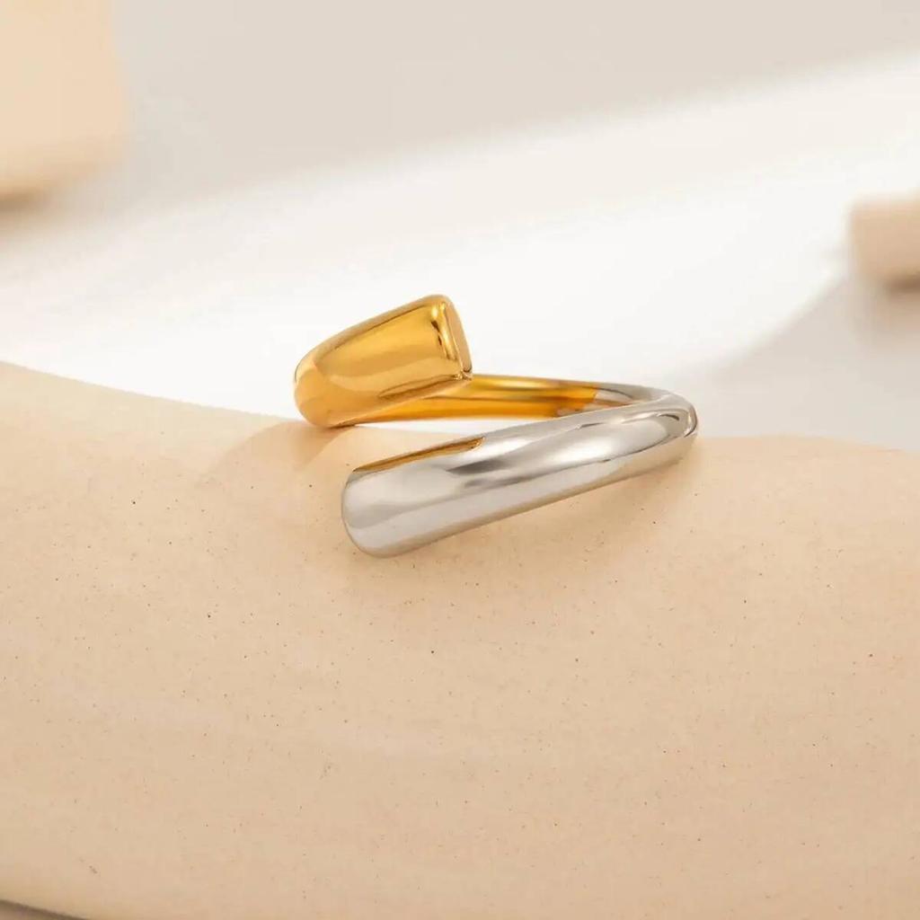 SHIXIN 7Pcs Trendy Geometric Mix Color Stainless Steel Finger Rings Women Punk Smooth Surface Irregular Adjustable Ring Jewelry