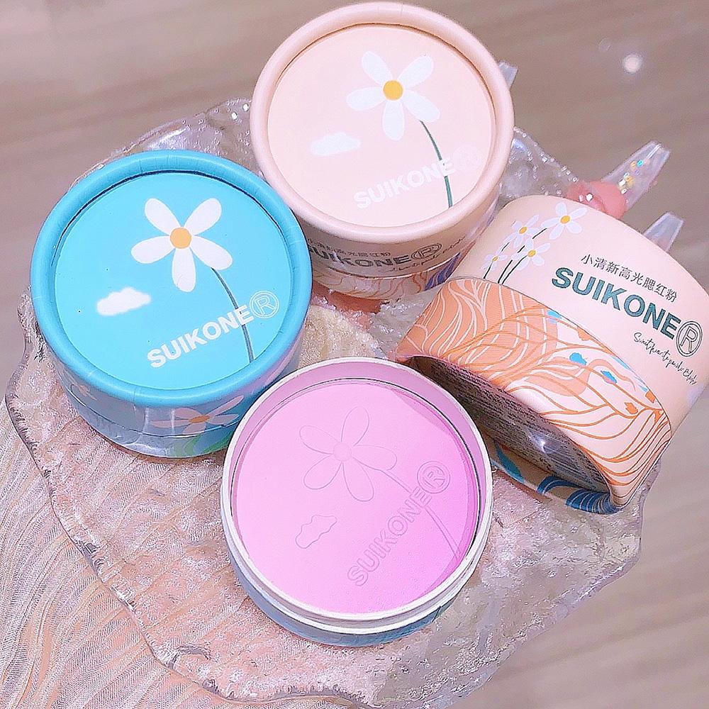 Grapefruit Shimmer Blush Powder Palette Face High Gloss Gradient Orange Cheek Rouge Powder Makeup Brighten Highlight With Puff