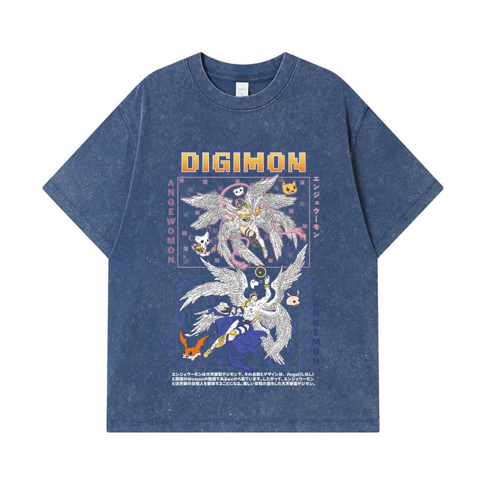 275 GSM Washed T-shirts 100% Cotton Digimon V7 Print Unisex Heavy Cotton T Shirt