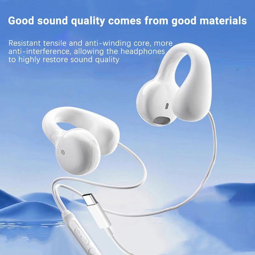 Stereo Sound Wired Headphones Type C&3.5mm Bone Conduction Earclip Sports Earbuds