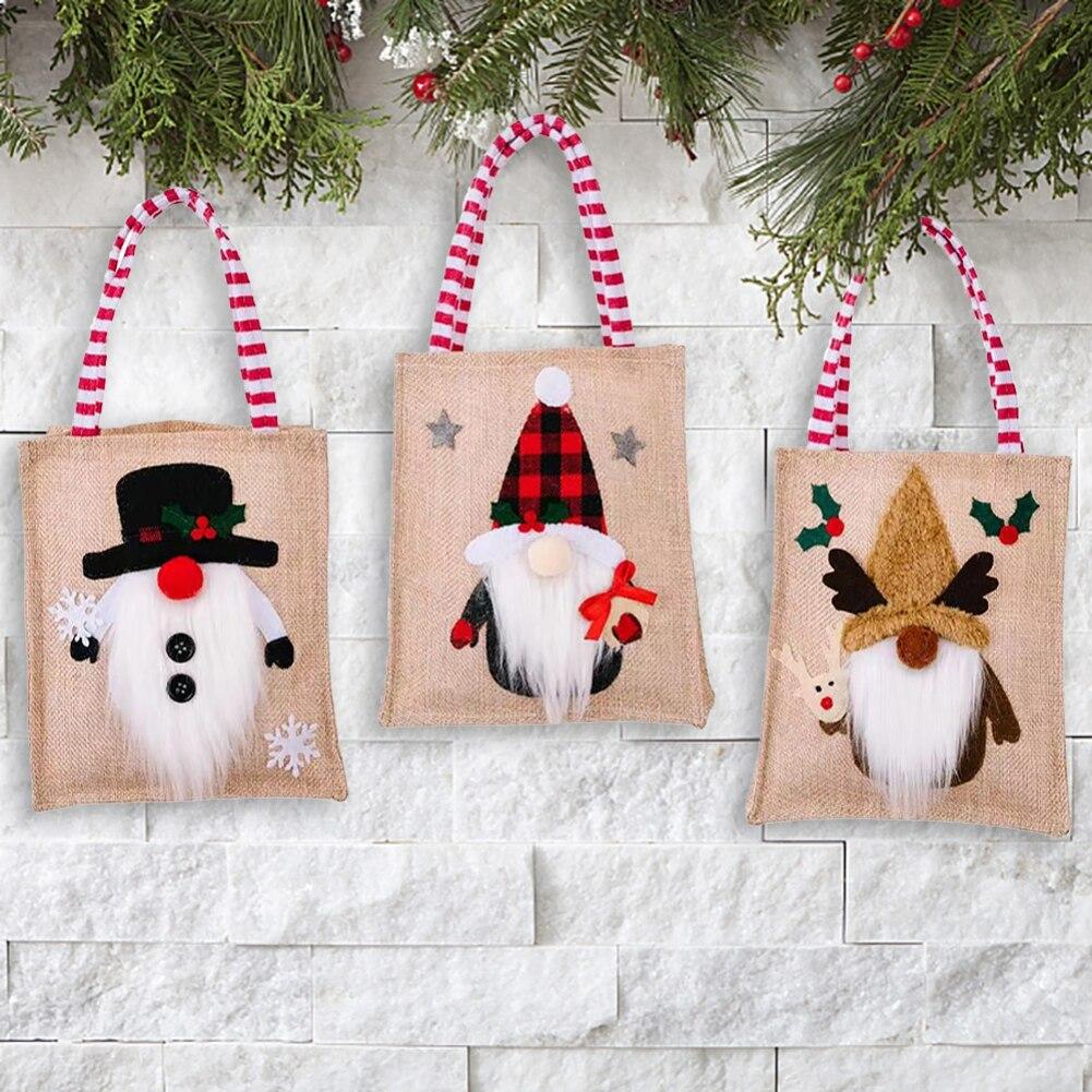 1Pcs Linen Christmas Gift Bag Christmas Candy Cookie Packaging Bag Boxes New Year Party For Snack Present Box Packing Xmas Bags