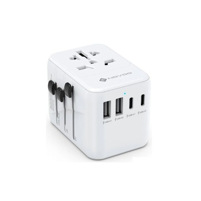 NOVOO RC21 Adaptateur de voyage international, adaptateur universel avec 2 prises USB, 2 prises USB C et 1 prise secteur