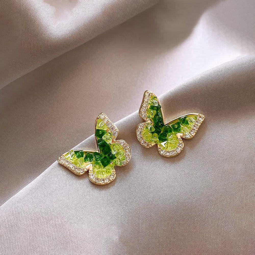 Simple Zircon Butterfly Earrings Light Luxury High-end Stud Earrings Temperament Fashionable Sweet Pearl Earrings Women