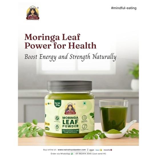 Nairuti Vyutpadan Moringa Leaf Powder 200g X 3 | 100% Pure Sahjan Superfood — Immunity, Iron & Calcium Rich • Preservative-Free • Farm-Sourced
