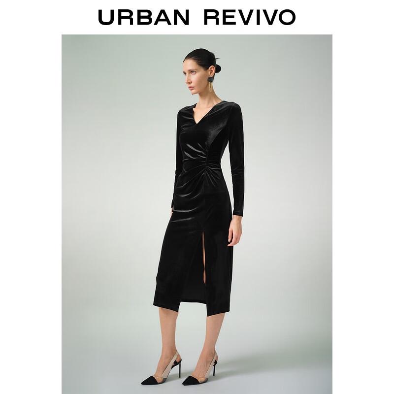 

UR 2025 Winter Shimmering Velvet Pleated Waist Slit Dress XL