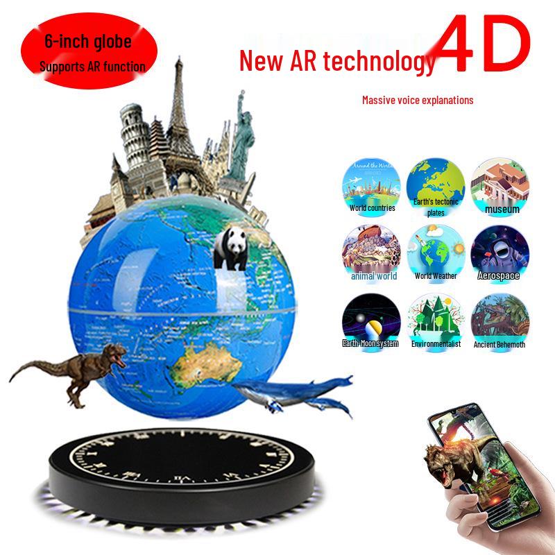 14CM Magnetic Levitation Globe: 6-inch HD AR Interactive Educational Ornament for Primary and Secondary Schools чёрный