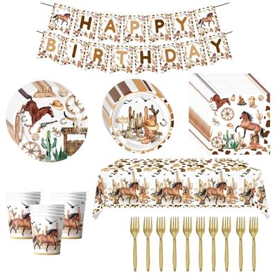 Set di Tovaglie per Festa a Tema Cavallo, Piatti per Festa a Tema Cavallo, Piatti di Carta a Tema Cavallo, Tovaglie per Festa di Compleanno per Decorazioni Festa Western