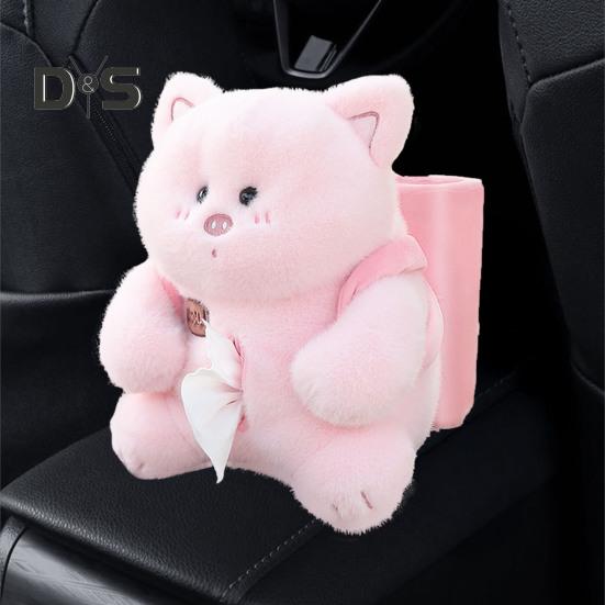 Cute Bear Car Tissue Box & Trash Can 2-in-1 Plush Multi-Functional Organizer Universal Auto Interior Decor for SUV Truck Van