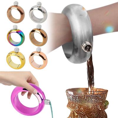 3,5oz Whiskey Armband Taschenflasche Edelstahl Alkoholflasche Bunter Armreif Weinkanne m. Handgefertigtem Kristall Deckel Trinkgeschirr Geschenke