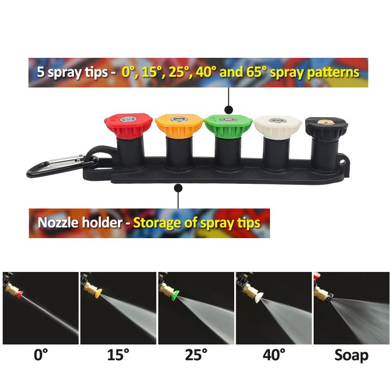 Universal Pressure Washer Tips Multiple Degrees Nozzle 1/4 Inch Quick Connect With Nozzle Holder 5 Spray Nozzle Tips