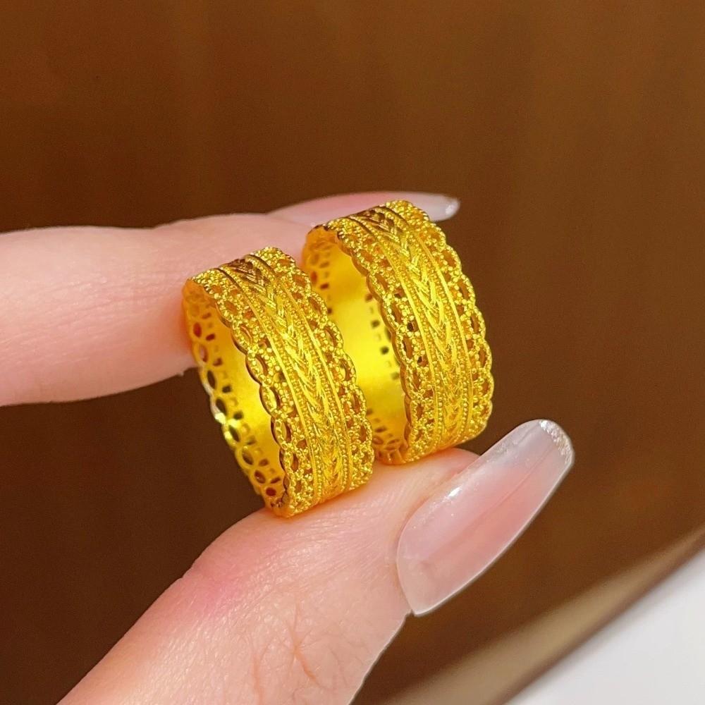 Elegant Hollow Ring Weave Design Banquet Jewelry Fashion Sandy Gold Filigree Ring  Wedding